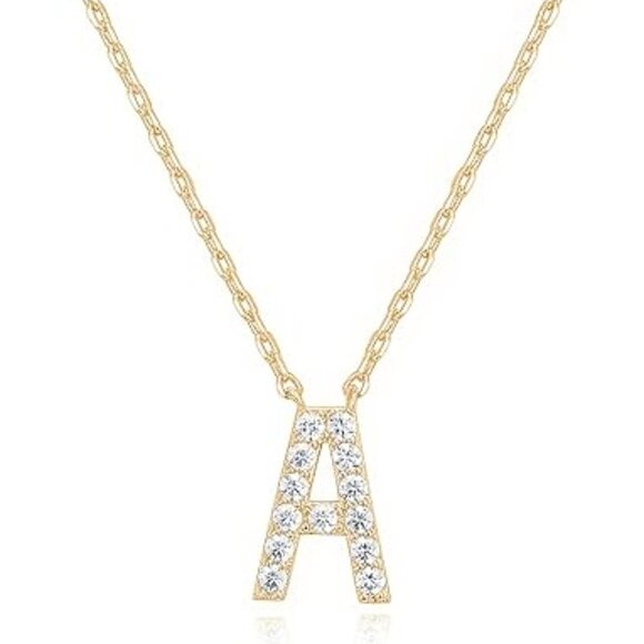 14K Yellow Gold Initial Necklace Letter Dainty Diamond Gift Present A - O - Picture 1 of 16